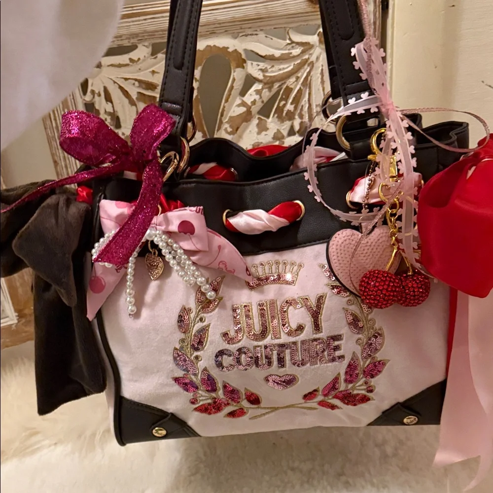 Exclusive Juicy Couture Pink and Brown Embellished with lots of cuteness Tote🩷 - Picture 7 of 12